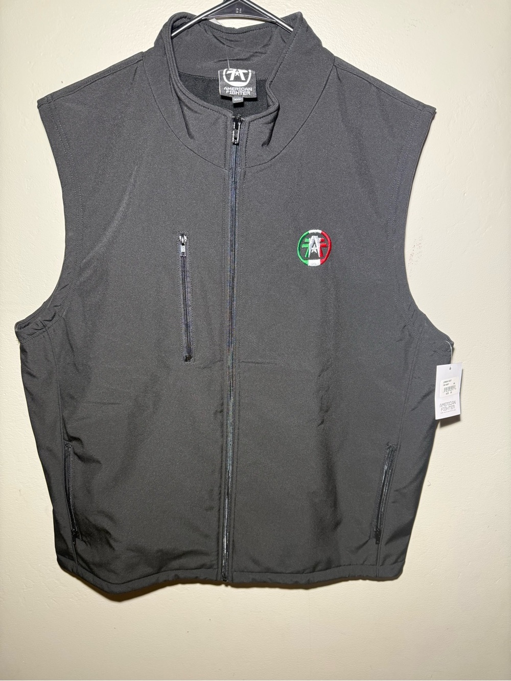 American Fighter Black Vest with Green White Red Logo